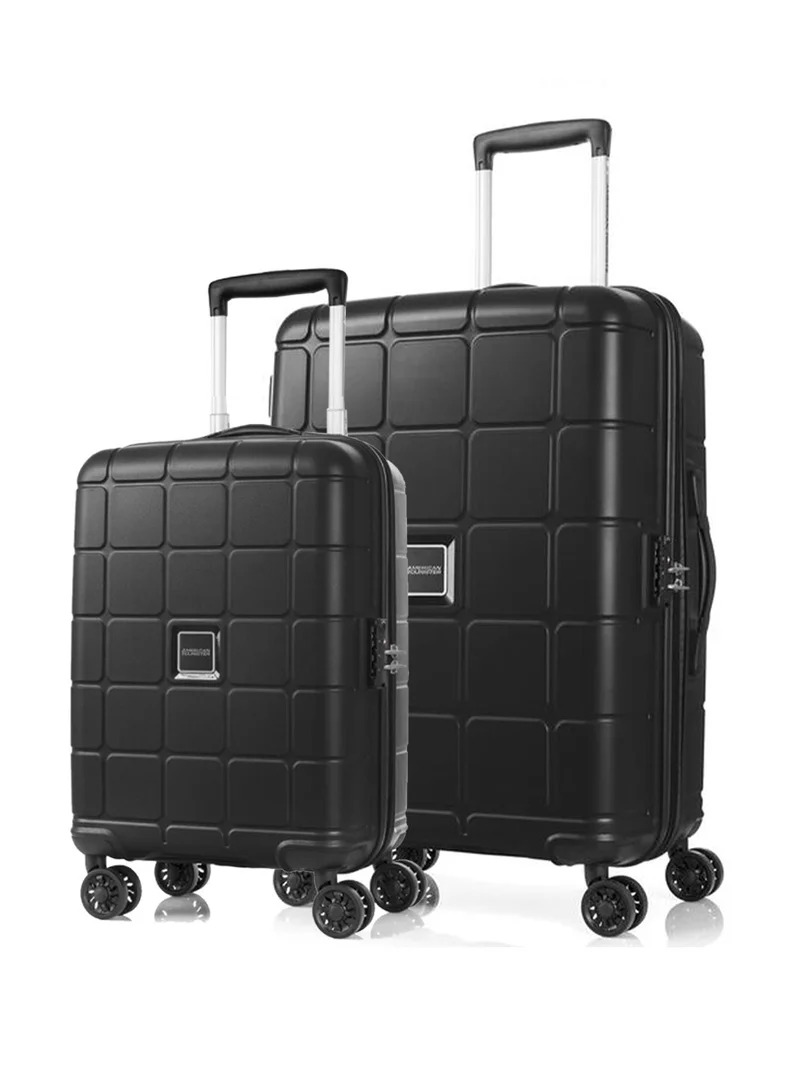 Hundo Suitcase, 2pc Set (55 + 68 cm), 4 Spinner Wheels, Hard Top, Polypropylene, Black|Spacious Interior|DuoSaf™ Security Zipper|TSA Combination Lock|Expandable - 3 Years International Warranty